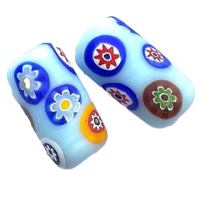GL6830 24x11mm Pale Turquoise Millefiori  Bead