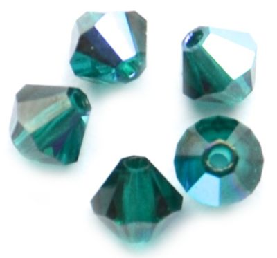 CB432 4mm Dark Emerald AB Crystal Bicone