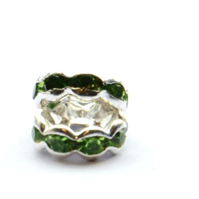 DR221 8mm Silver/Green Crown Rondelle
