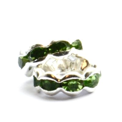 DR225 10mm Silver/Green Crown Rondelle
