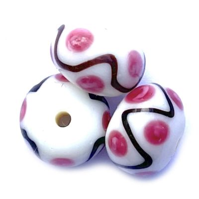 GL6743 Pink Dot and Wave Rondelle Bead