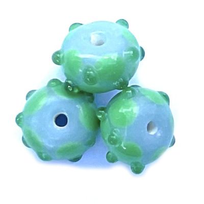 GL6763 Green Swirl on Powder Blue Rondelle Bead