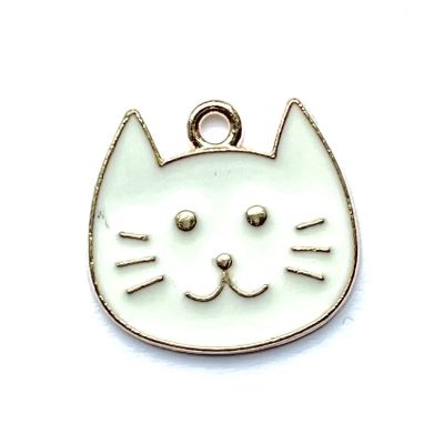 MB093 White Enamel Cat Face Bead
