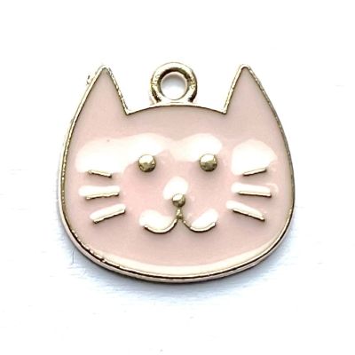 MB094 Pink Enamel Cat Face Bead