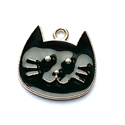MB095 Black Enamel Cat Face Bead