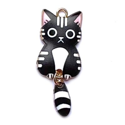 MB631 Black and White Swinging Tail Cat Pendant