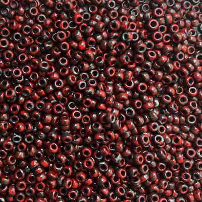 RC11-4513 Op Red Picasso Size 11 Seed Beads
