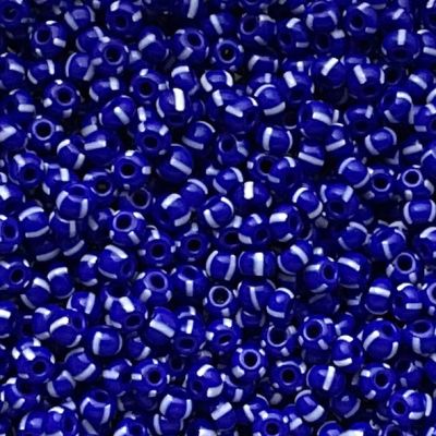 RC456 Chalk Blue w White Stripe Size 8 Seed Beads
