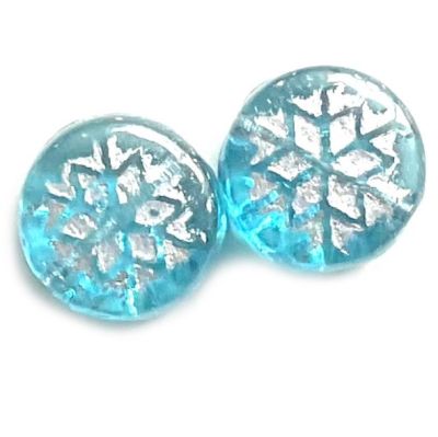 GL2511 11mm Silver on Aqua Embossed Snowflake Bead