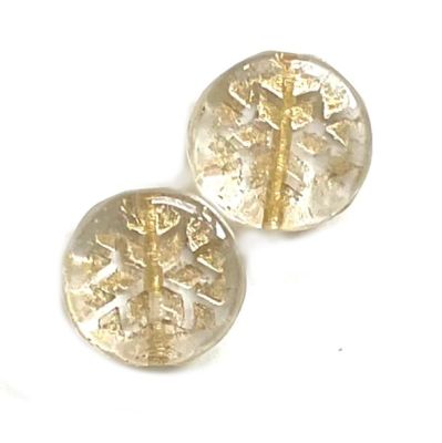 GL2512 11mm Gold on Crystal Embossed Snowflake Bead