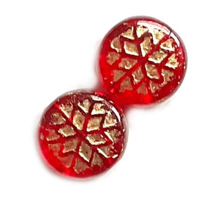 GL2513 11mm Gold on Red Embossed Snowflake Bead