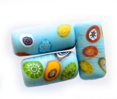 GL6436 24x11mm Turquoise Frost Millefiori Trade Bead