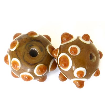 GL6651 Caramel/Toffee Spiky Dot Rondelle Bead