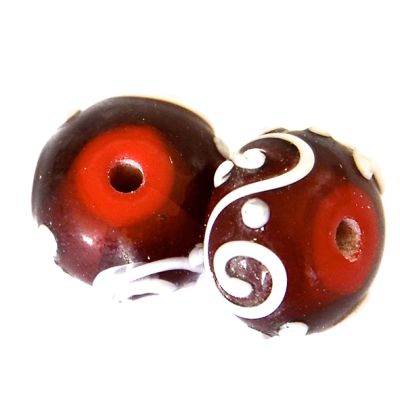 GL6660 White on Red Rondelle Bead