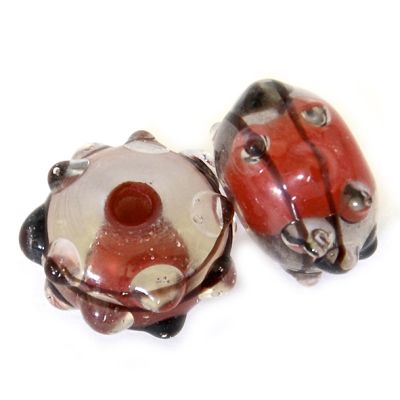 GL6664 Black Stripe on Red Rondelle Bead