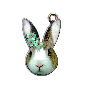MB1055 Brown and White Bunny Face Charm