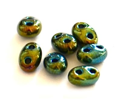 TW005 Green Scarab Twin Beads