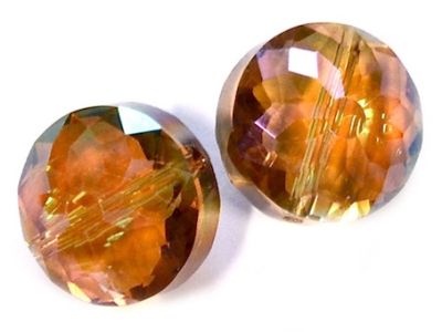 CC1088 14mm Dark Colorado Topaz AB Cut Crystal Cushioned Disc