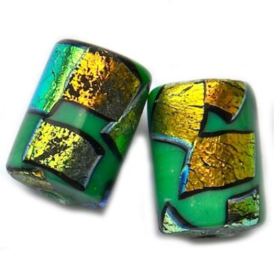 GL5085 20x14mm Green Tube with metallic gold decoration