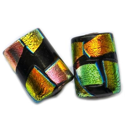 GL5088 20x14mm Black Tube with metallic gold decoration