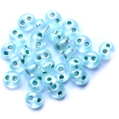 TW084 Silver Lined Pearl Aqua Twin Bead