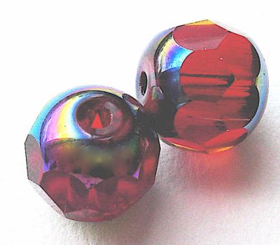 GLx2457 8mm Siam Faceted Rondelle with AB Finish