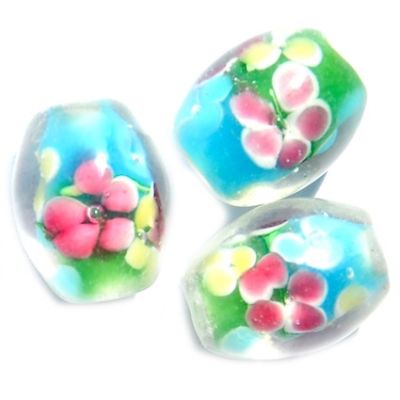 GL2216 16x12mm Green & Turquoise Floral Oval