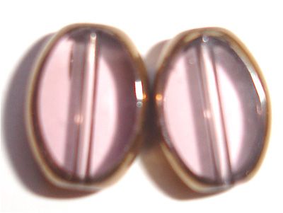 GL2952 10x8mm flat light amethyst glass oval with bronze edging
