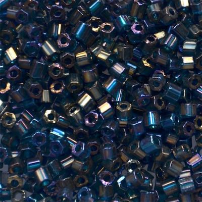 HEX541 Trans AB Dark Capri Blue Size 10 Hex Beads