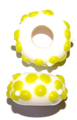 GL3222 White and Green large hole bead