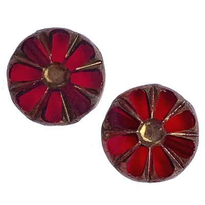 GL1652 12mm Garnet with Gold Flower Disc Beads