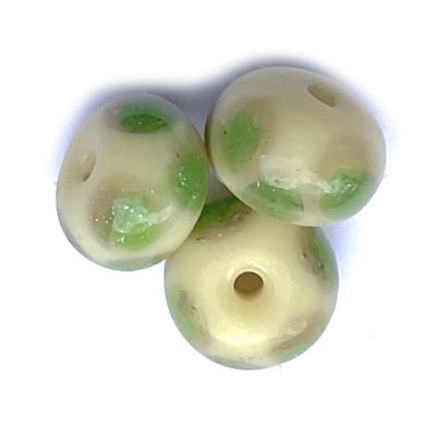 GL6756 Cream and Green Rondelle Bead
