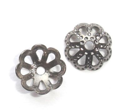 FN090GRB 8mm Grey Black Filigree Bead Cup