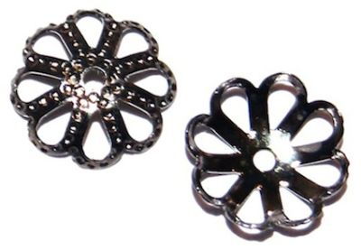 FN091 10mm Grey Black Filigree Bead Cup