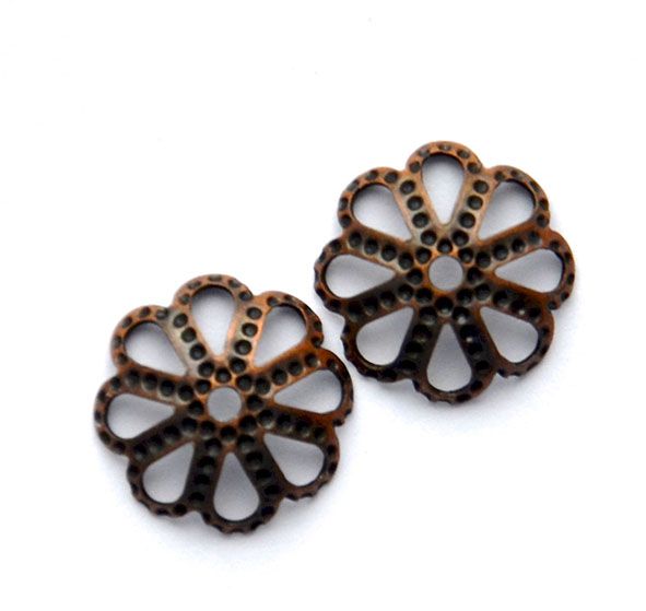 FN091 10mm Antique Copper Filigree Bead Cup