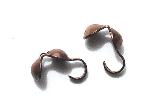 FN061 Pair of Antique Copper Calotte Crimps with Hook