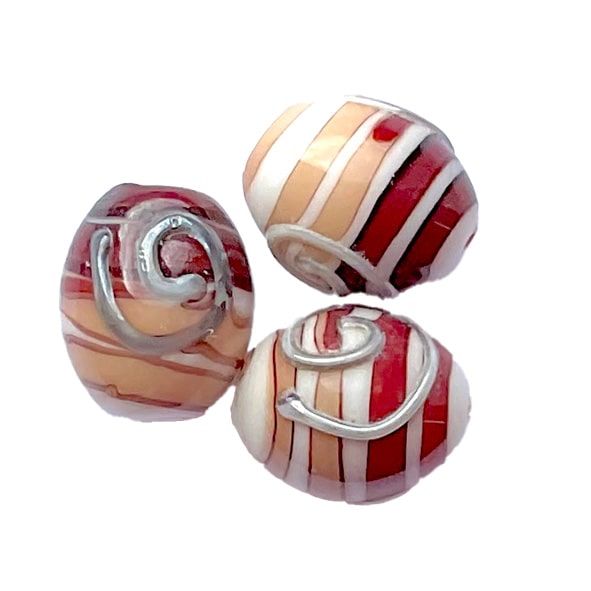 GL6850 12x15mm Garnet & Sand Oval With Silver Swirl