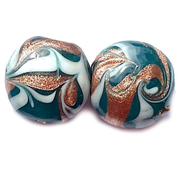 GL6834 20mm Op Teal Cushion Disc With Goldstone Swirl