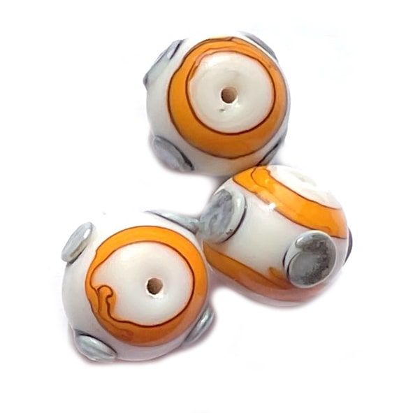 GL6838 12mm Orange Round With Band & Silvery Spots