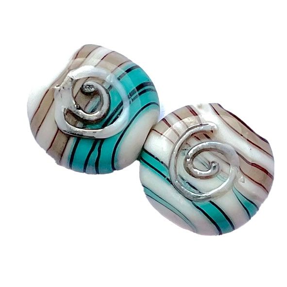 GL6845 18mm Teal & Grey Disc With Silver Swirl