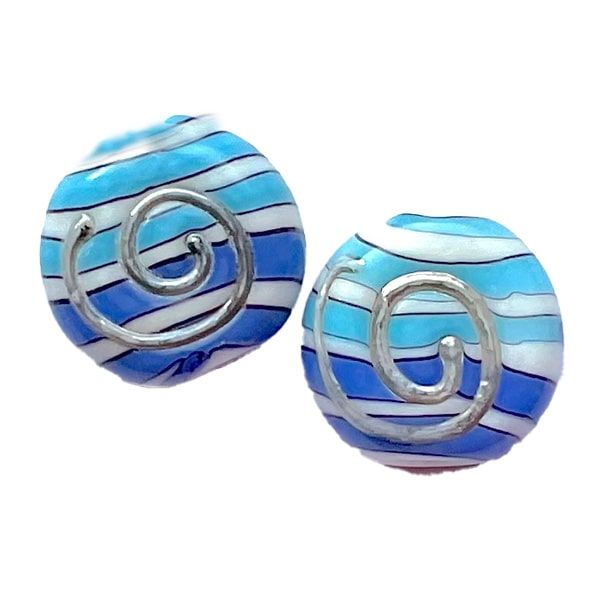 GL6846 18mm Turquoise & Blue Disc With Silver Swirl