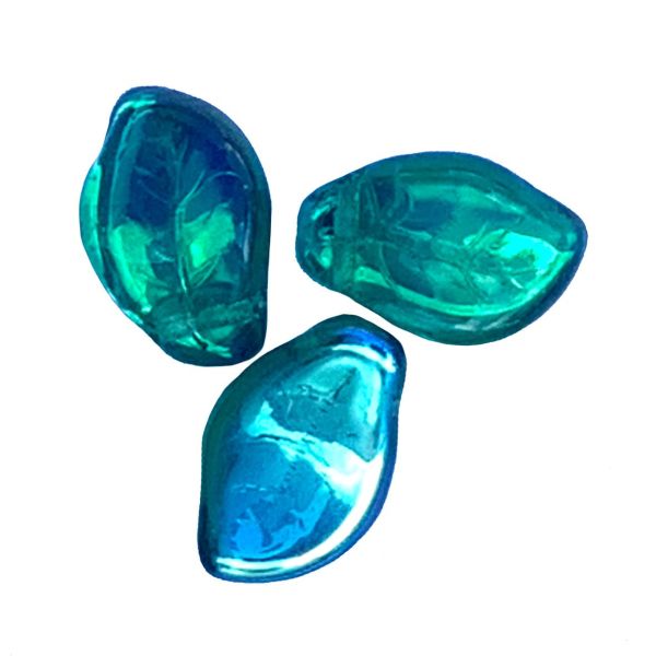 GL6065 14x9mm Trans Teal AB CH Leaf