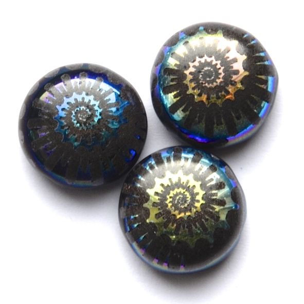 GL6468 12mm Black AB Printed Candy Bead