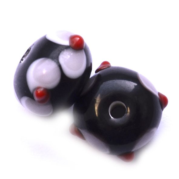 GL6523 Lilac/White Swirl & Red Dots on Black Beads