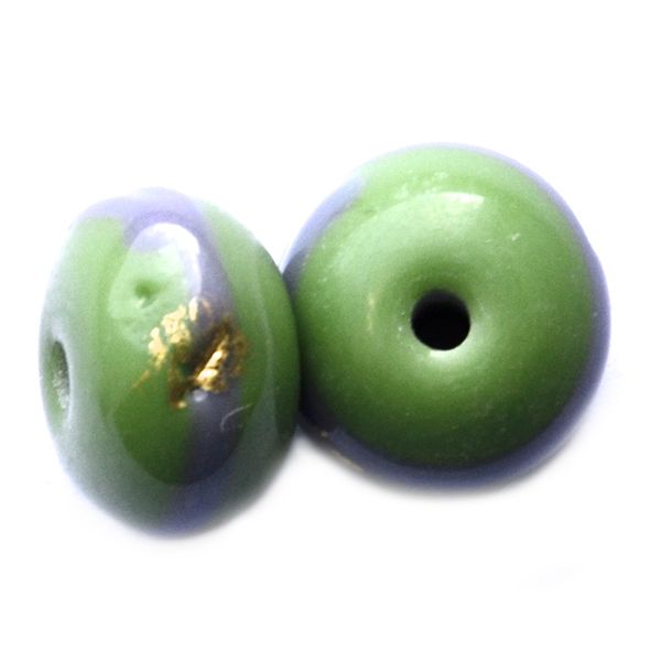 GL6554 Soft Green with Lilac Stripe and Gold Splash Beads