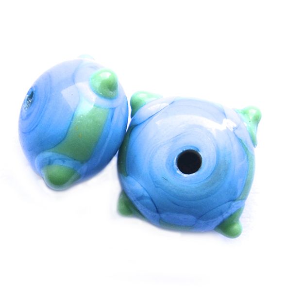 GL6563 Turquoise/ Spring Green Dot and Band Beads