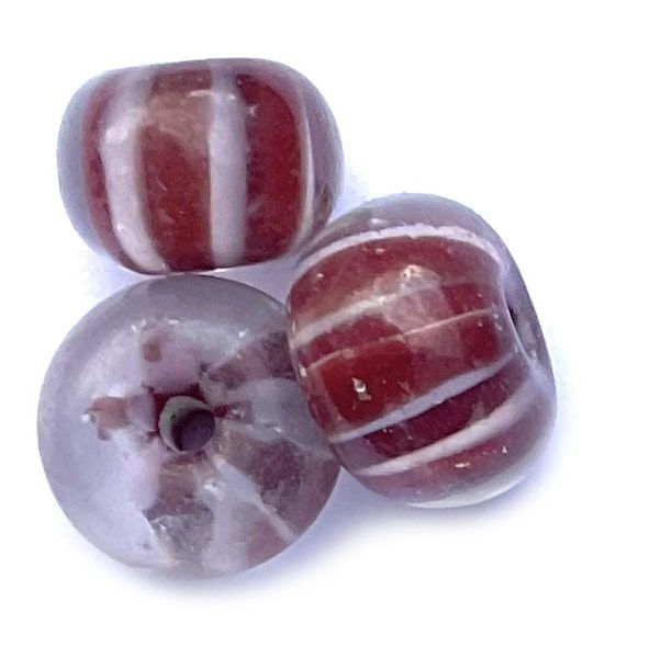 GL6745 Pink and Ruby Stripe Rondelle Bead