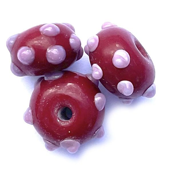 GL6746 Pink on Ruby Dot Rondelle Bead