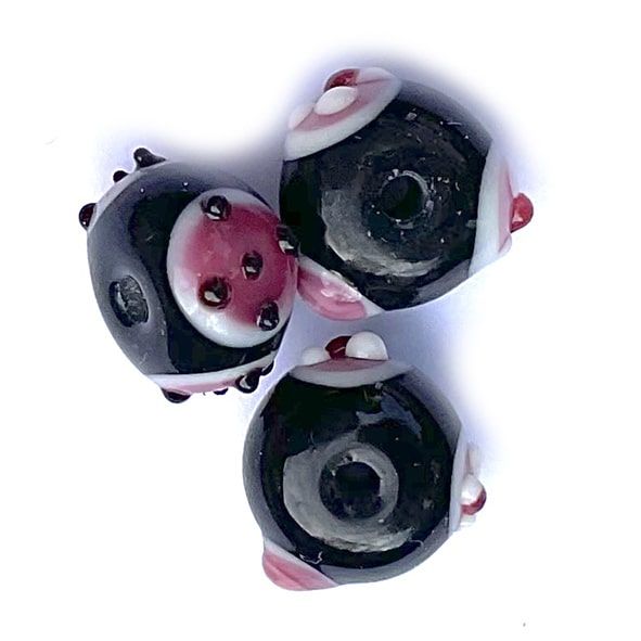 GL6748 Pink, White & Black Rondelle Bead