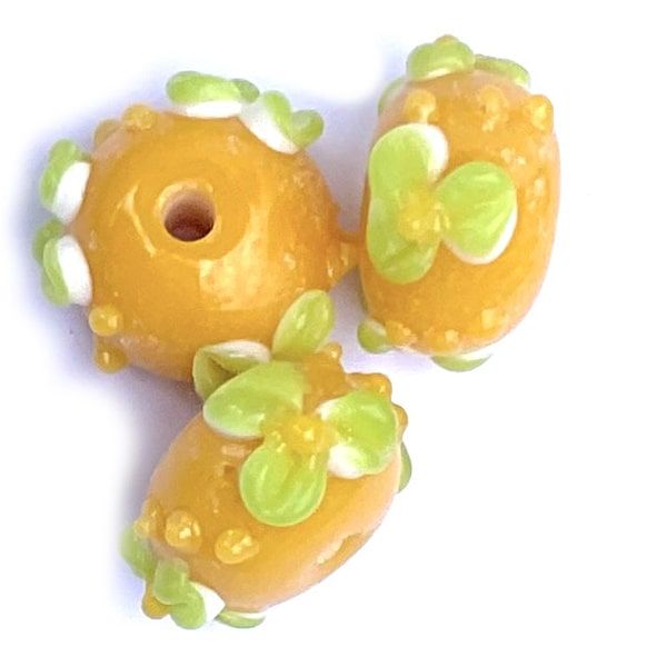 GL6775 Yellow Flower Rondelle Bead